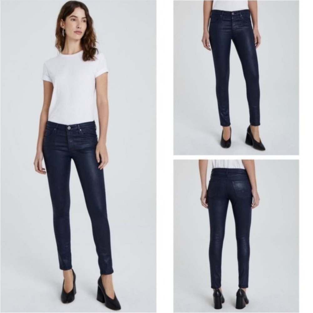 AG Adriano Goldschmied Leatherette Farrah Skinny Ankle Dark Blue Jeans